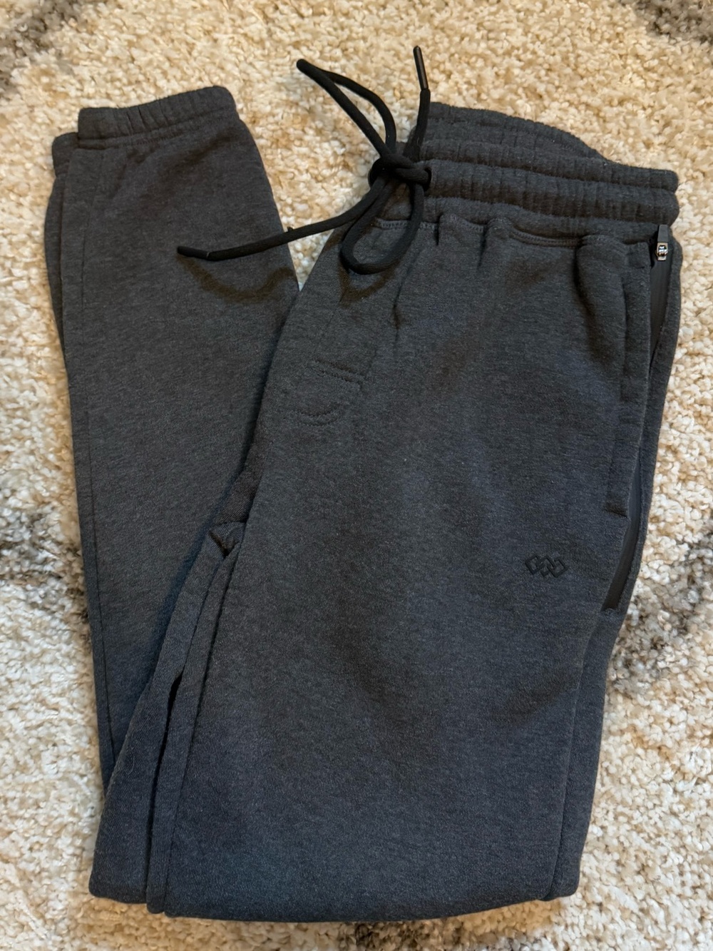 Men's Dark Gray Fleece Jogger Pants - Drawstring Waist Size Small